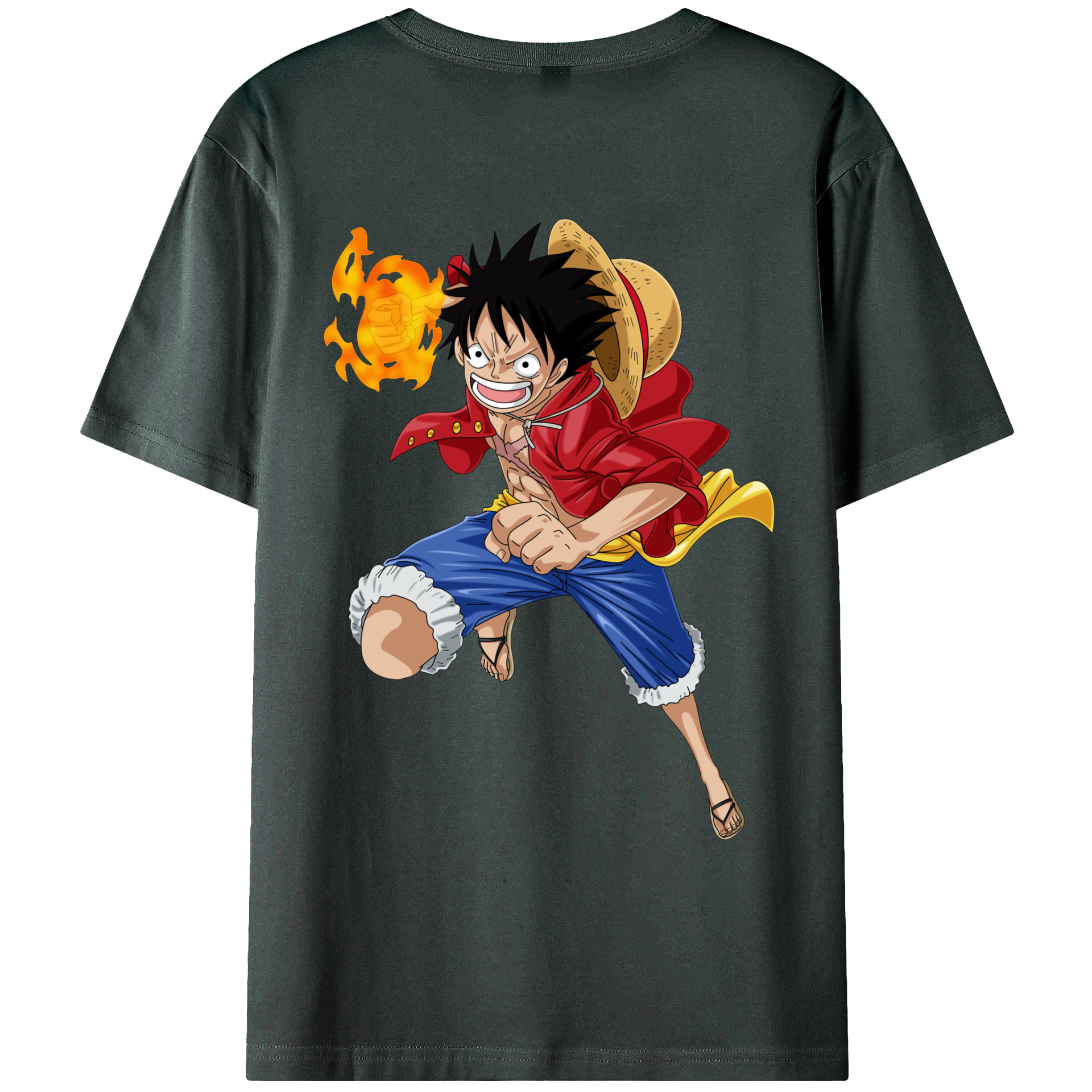 ワンピース モンキー・D・ルフィ ONE PIECE Monkey D. Luffy 綿100％ メンズ半袖Tシャツ（バックプリント） 通気性